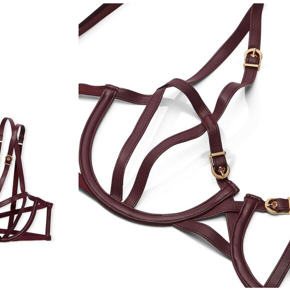 Victoria's Secret Very Sexy Leather Strappy Unlined Balconette Cage Demi Bra S - Picture 2 of 2